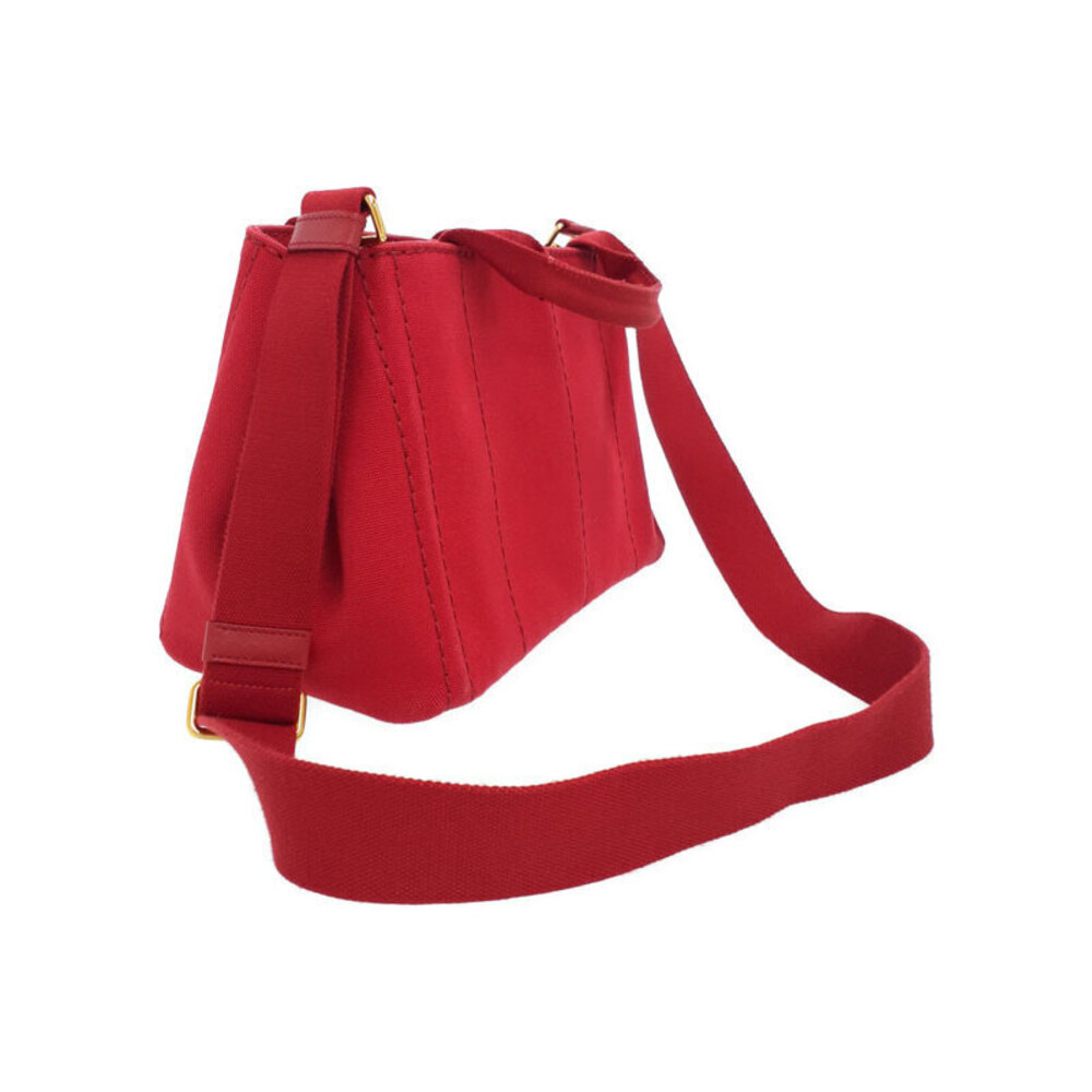 Prada Canapa 2way Tote handbag Red handles canvas top